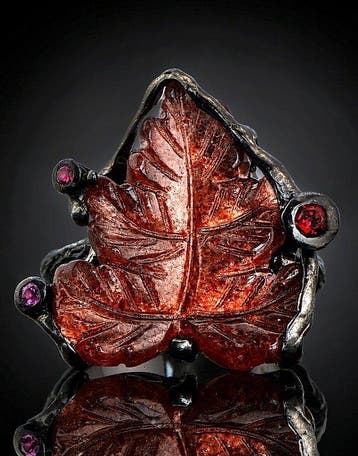 Aardbeienkwarts Bladring - 925 Sterling Zilver - Zwart