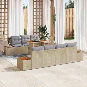 vidaXL Tuinbank Set 8 st Beige Poly rattan, Jardin & Terrasse, Verzenden