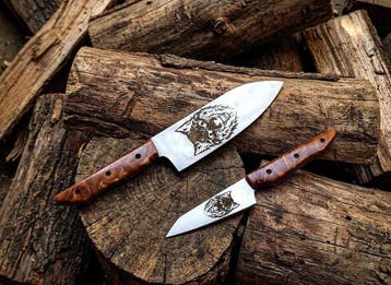 Kitchen/Chef Knife, Etching with WOLF DESIGN Hand Forged in