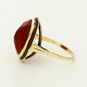 Ring - 14 karaat Geel goud - 6.20ct. tw. Carneool, Handtassen en Accessoires, Ringen, Nieuw