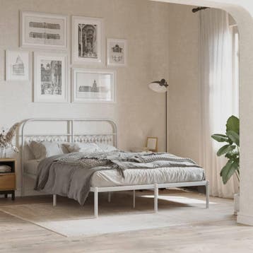 vidaXL Bedframe met hoofdbord metaal wit 140x200 cm, Verzenden, Nieuw