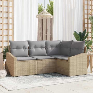 vidaXL Tuinbank Set 4 st Beige en Lichtgrijs poly rattan, Verzenden