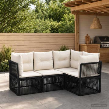 vidaXL Tuinbank Set 4 st Zwart poly rattan, Tuin en Terras, Verzenden, Nieuw