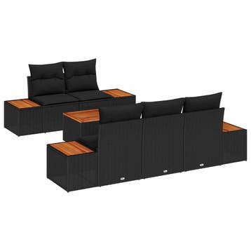 vidaXL Tuinbank Set 6 st Zwart Poly rattan, Verzenden, Nieuw