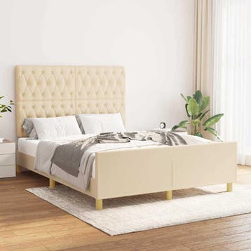 vidaXL Bedframe zonder matras stof crèmekleurig 140x200 cm, Verzenden