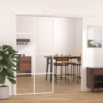 vidaXL Schuifdeur 102,5x205 cm ESG-glas en aluminium wit, Doe-het-zelf en Bouw, Verzenden, Nieuw
