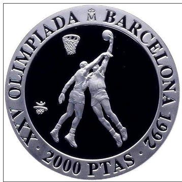 Espagne. 2000 Pesetas 1990 Olimpiada Barcelona:Baloncesto