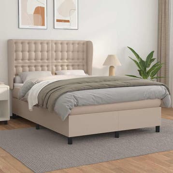 vidaXL Boxspring met matras kunstleer cappuccinokleurig, Verzenden