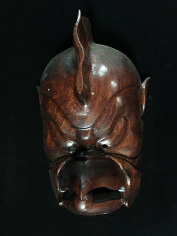 Vintage Japanese Hand-Carved Wooden Karasu Tengu Mask -
