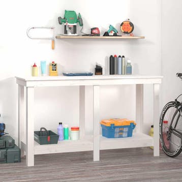 vidaXL Werkbank 140x50x80 cm massief grenenhout wit, Bricolage & Construction, Verzenden