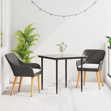 vidaXL Tuin Eettafel Set 3 st Zwart poly rattan, Verzenden
