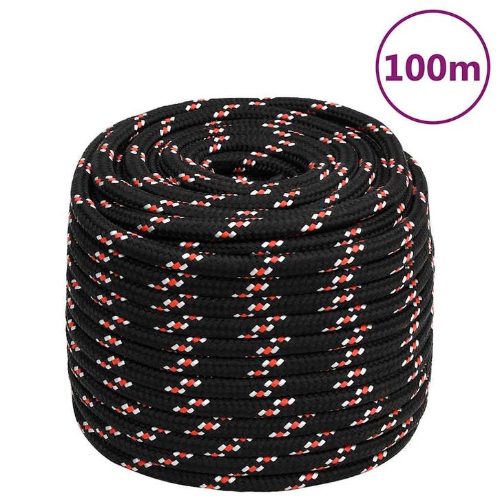 vidaXL Boot touw 16 mm 100 m polypropyleen zwart, Bricolage & Construction, Quincaillerie & Fixations, Envoi