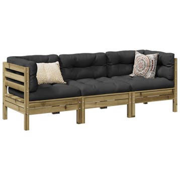 vidaXL 3-delige Loungeset met kussens geïmpregneerd, Verzenden, Nieuw, Loungeset