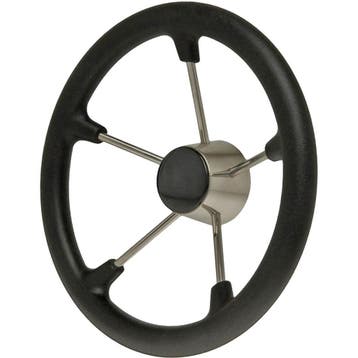 Rvs Stuurwiel Boot 355mm met Zwarte Polyurethaan Grip, Ophalen of Verzenden, Nieuw