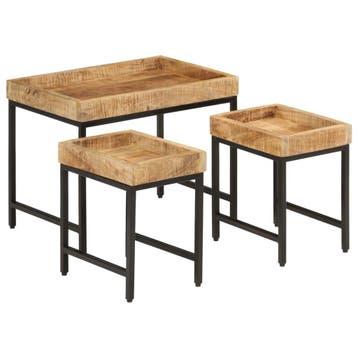 vidaXL 3-delige Salontafelset massief ruw mangohout en ijzer, Verzenden, Nieuw