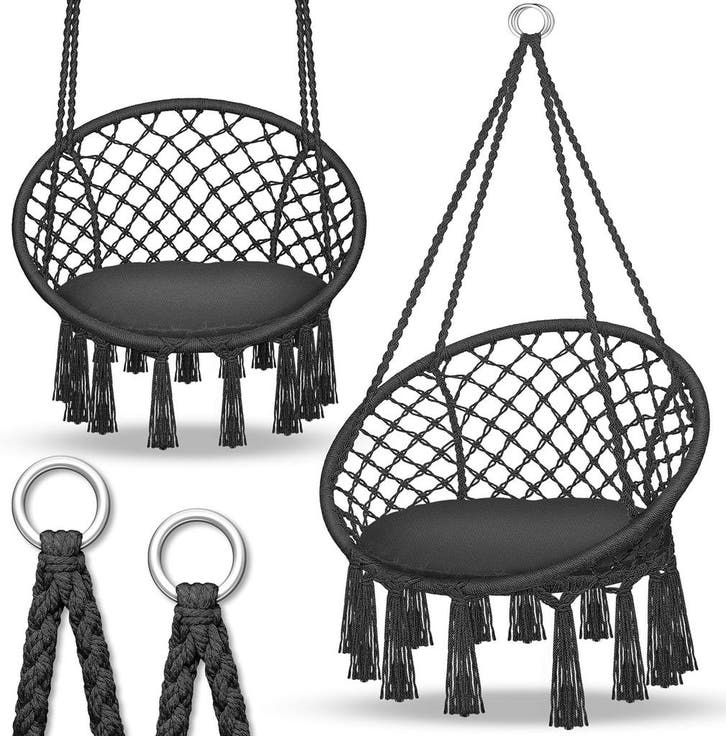 Hangstoel - Binnen & Buiten - Hangschommel - Tot 200kg - Zwa, Huis en Inrichting, Fauteuils, Nieuw, Verzenden