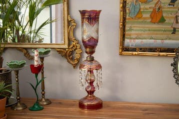 Tafellamp - Geometrische gravures, gouden decoraties met