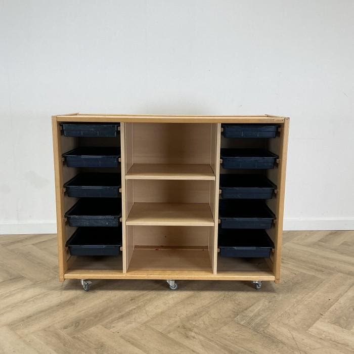 Klassehout verrijdbare schoolkast (hxbxd) 96x120x47 cm,, Huis en Inrichting, Kasten | Overige, Gebruikt