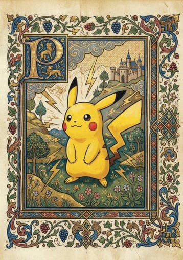 SDIMART 1996 - Lot of 2 Pikachu & Raichu Medieval manuscript