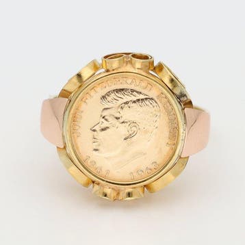 Ring - 14 karaat Geel goud, Roségoud - John Kennedy munt, Nieuw