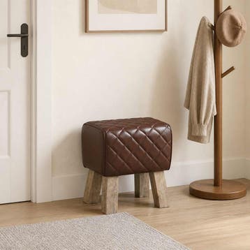 vidaXL Bank 40 x 30 x 45 cm Echt Leer Bruin diamant, Verzenden