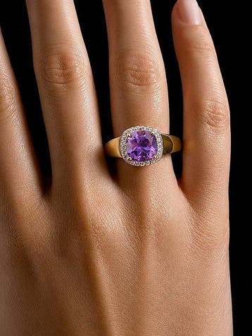 Amethist halo ring - 925 sterlingzilver goud verguld -