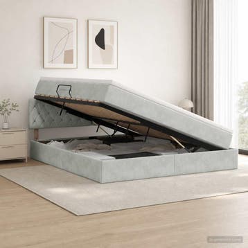 vidaXL LED opbergbed met matras Lichtgrijs 140 x 190 cm, Verzenden, Nieuw