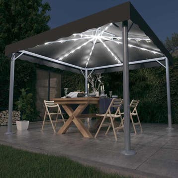 vidaXL Prieel met LED-lichtslinger 300x300 cm aluminium, Tuin en Terras, Partytenten, Verzenden, Nieuw