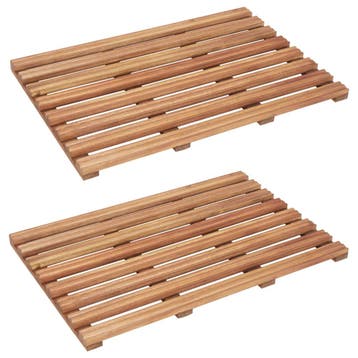 vidaXL Badmatten 2 st massief acaciahout 56x37 cm, Verzenden, Nieuw