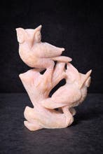 Zeldzame roze opaal dubbele uil snijwerk - handgemaakt -