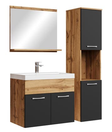 Badkamermeubel Set Montreal 60 x 35 cm Eiken Zwart Badmeubel, Verzenden