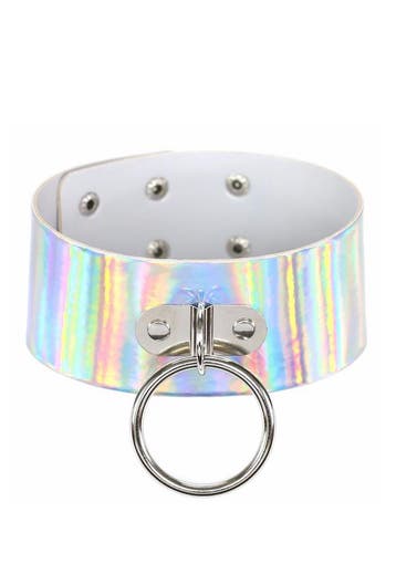 KIMU® Choker Breed Zilver Ring Holografisch Iridescent Colla, Handtassen en Accessoires, Kettingen, Ophalen of Verzenden, Nieuw
