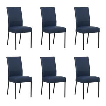 Set van 6 Leren eetkamerstoelen Real - Toledo Kobalt, Ophalen of Verzenden