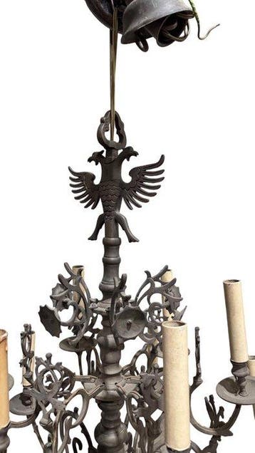 Lustre - Laiton moulé, Bronze patiné - Lustre flamand