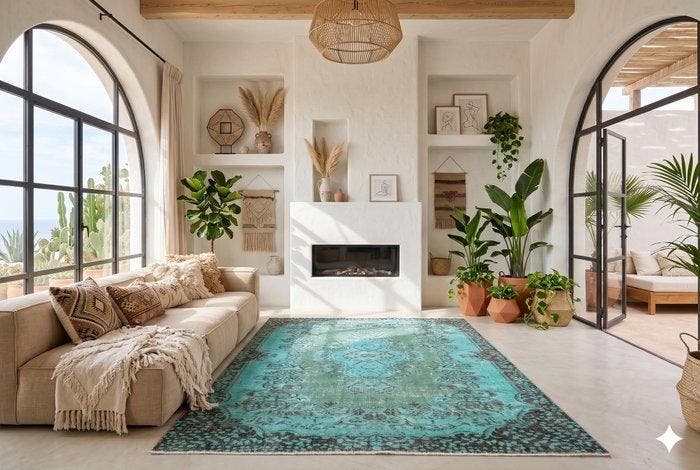 Turkoois vintage - Vloerkleed - 270 cm - 160 cm - met, Huis en Inrichting, Stoffering | Tapijten en Vloerkleden