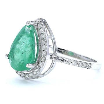 Statement ring - 14 karaat Witgoud - 2.46ct. tw. Smaragd -