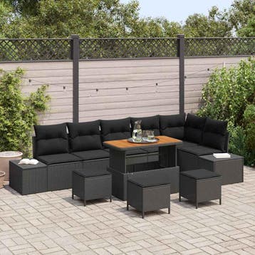 vidaXL Tuinbank Set 10 st 9-Aantal zitplaatsen Zwart Poly, Verzenden