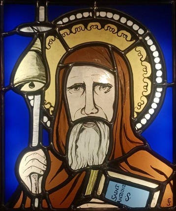 Ingelijst religieus glas-in-loodraam - Sint-Antonius -