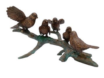 Beeldje - 5 birds on a branch - Brons
