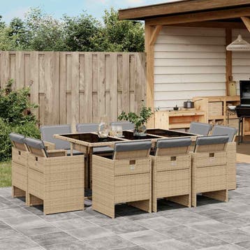 vidaXL 11-delige Tuinset met kussens poly rattan gemengd, Verzenden, Nieuw, Tuinset