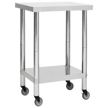 vidaXL Keukenwerktafel met wielen 60x60x85 cm roestvrij, Verzenden
