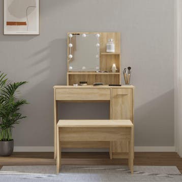 vidaXL Kaptafelset met LEDs bewerkt hout sonoma, Verzenden, Nieuw