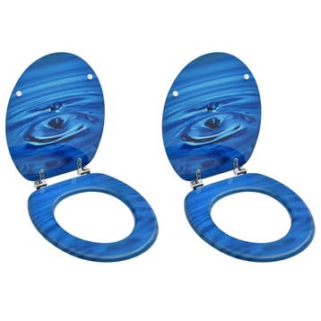 vidaXL Toiletbrillen met deksel 2 st waterdruppel MDF blauw, Verzenden, Nieuw