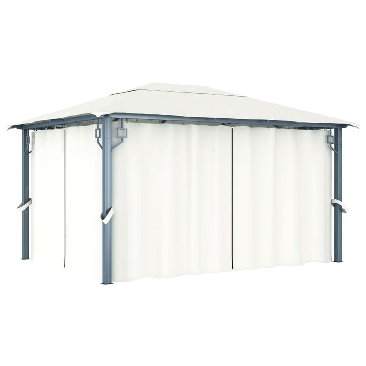 vidaXL Prieel met gordijn 400x300 cm aluminium crème, Tuin en Terras, Partytenten, Nieuw, Verzenden