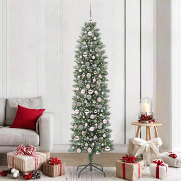 vidaXL Kunstmatige slanke kerstboom Groen en Wit 210 cm, Diversen, Kerst, Verzenden, Nieuw