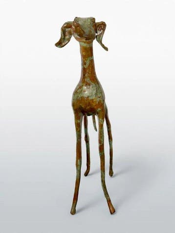 Abdoulaye Derme - sculptuur, Lévrier debout - 29 cm - Brons