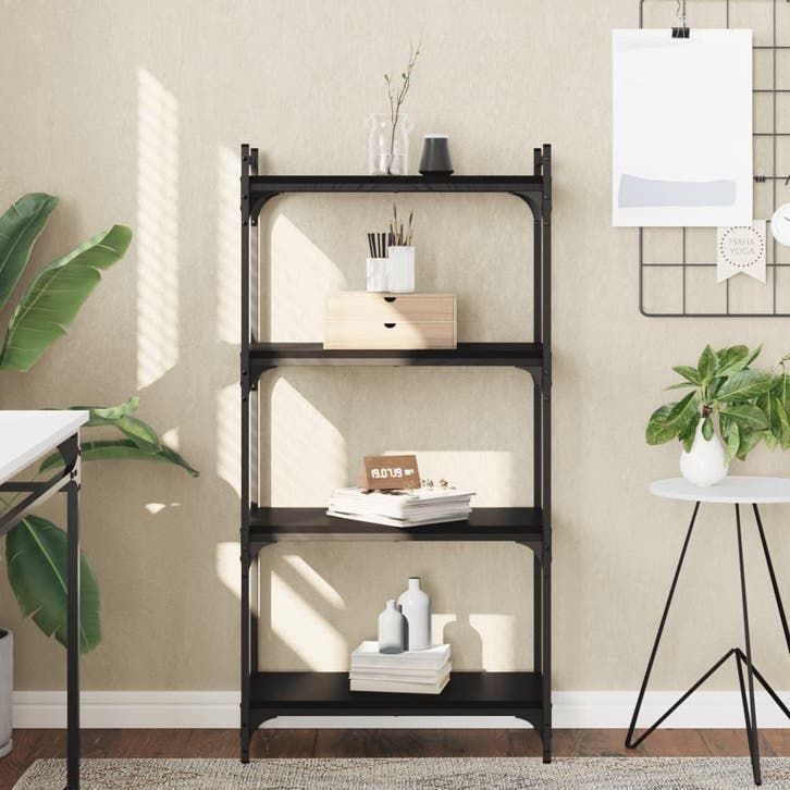 vidaXL Boekenkast 4-laags 60x30x120 cm bewerkt hout zwart, Huis en Inrichting, Kasten | Boekenkasten, Nieuw, Verzenden