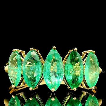 Ring - 14 karaat Geel goud - 1.57ct. tw. Smaragd