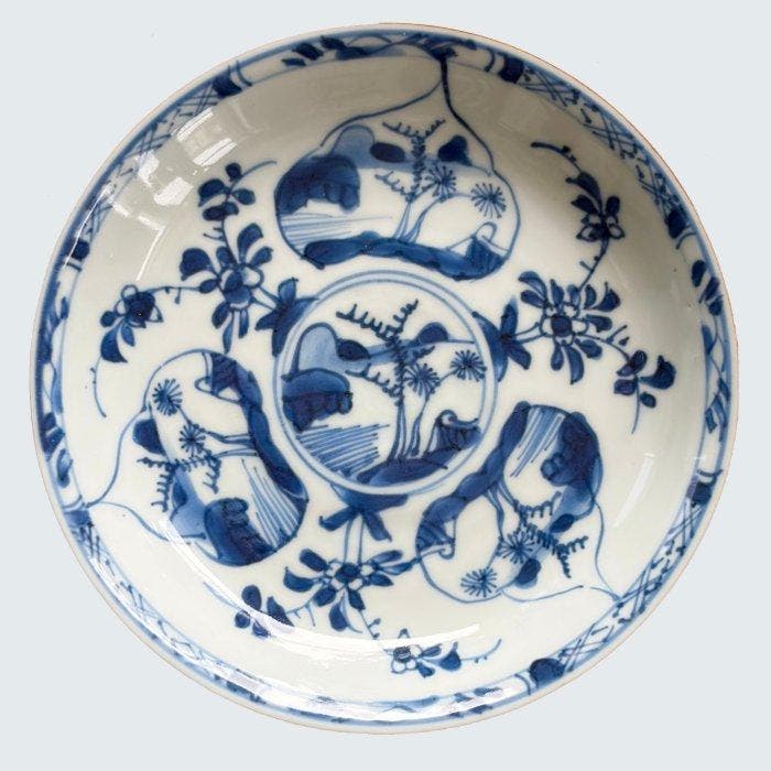 Plat (5) - Set van 5 blauwwitte Kangxi schotels bruin, Antiquités & Art, Antiquités | Autres Antiquités