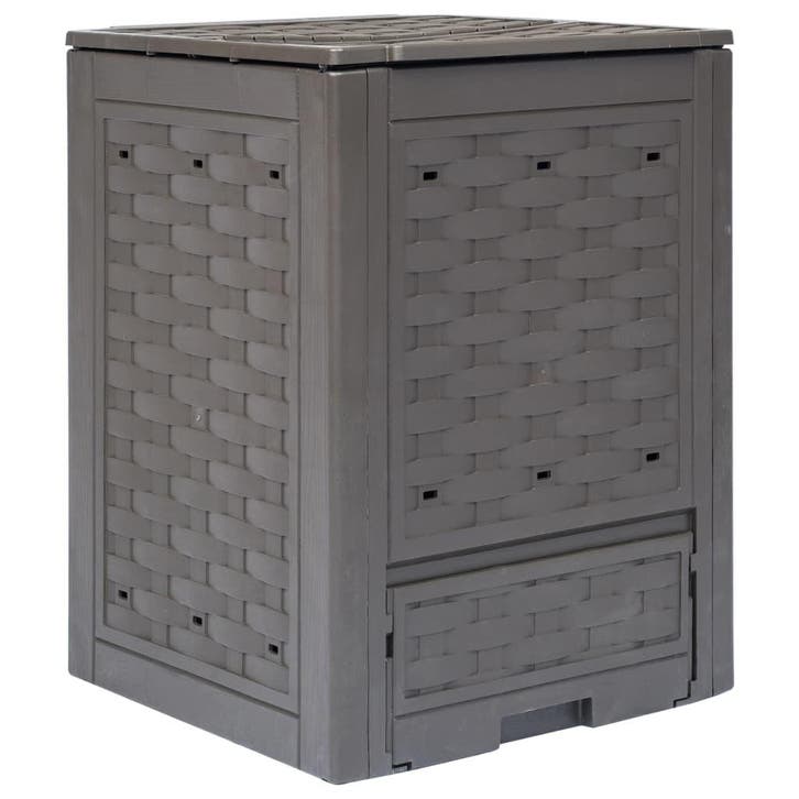 vidaXL Compostbak 300 L 60x60x83 cm kunststof rattan bruin, Tuin en Terras, Overige Tuin en Terras, Nieuw, Verzenden